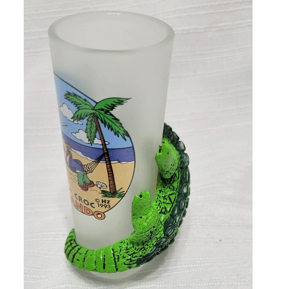 Vintage 1993 Lifes a Croc Orlando Frosted Shot Glass Alligator 3D Resin Holder